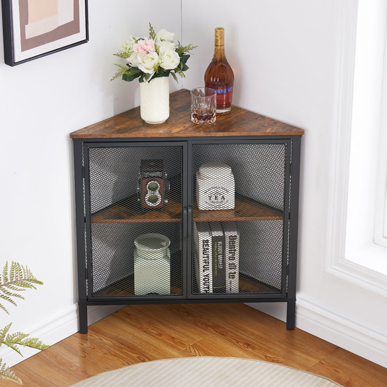 Corner Storage Cabinet Floor Cabinet Storage Shelves L-shaped End Table  w/Door