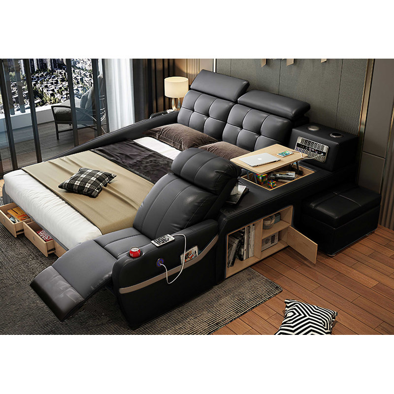 Lubow Multifunctional Smart Upholstered Bed, King, Black