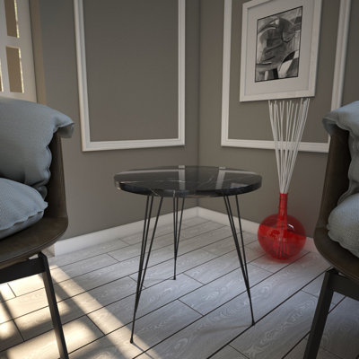Farman Sandalf 3 Metal Legs End Table, Black Marble