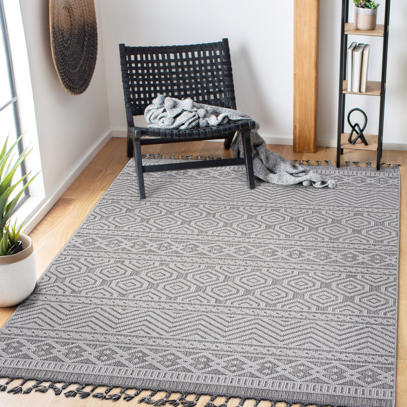 Tapis géométrique gris / blanc 5X7, métier à tisser et collection, teint, sans perte de poils, chic, pour chambre à coucher, tapis d'intérieur pour bureau à domicile 5X7, texture lisse, chambre de bébé, cuisine-salle à manger