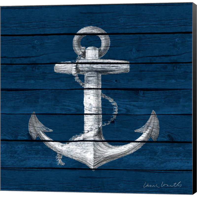 «Anchor on Blue Wood» par Lanie Loreth - impression sur toile tendue, H 12 po x l 12 po x P 1,5 po