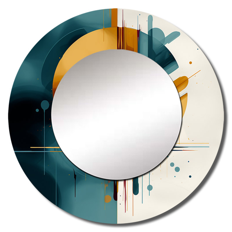 Parid, la géométrie de la lumière I - miroir géométrique unique, grand miroir mural rond jaune, impression d'art en métal