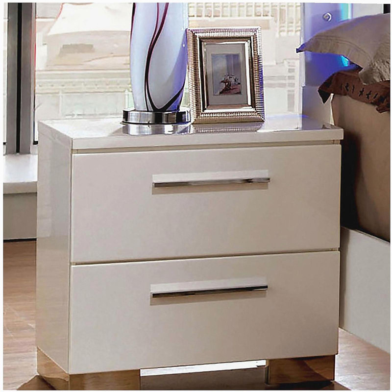 Table de chevet 2 tiroirs en bois, blanc brillant