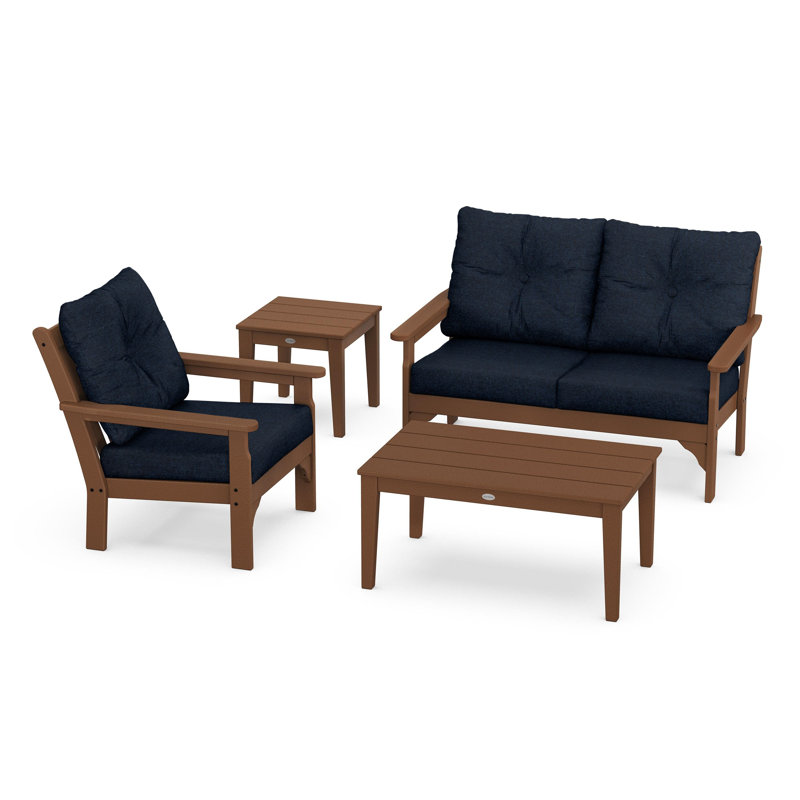 Vineyard 4-Piece Deep Seating Set, Marine Indigo, Teak