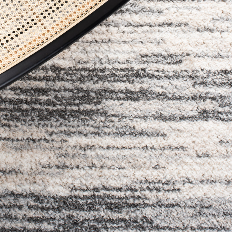 Tapis gris / ivoire à motif abstrait Mena, Rond 6 pi 7 po
