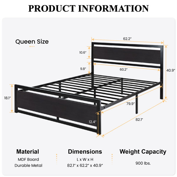 Ebern Designs Queen Size Bed Frame With Modern Headboard - Wayfair Canada