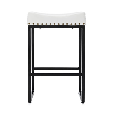 Cushioned Backless Counter & Bar Stools With Metal Frame, With Upholstered Seat, Leathersoft