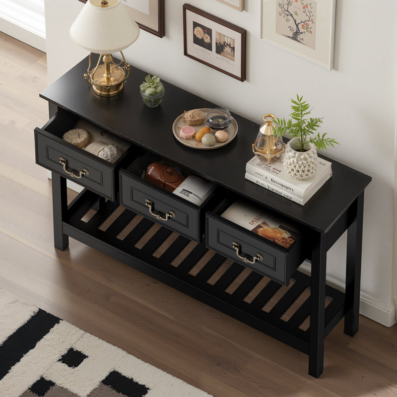 SPANSPACE 53'' Farmhouse Console Table with 3 Drawer, Entryway Table with Open Storage Shelf, Narrow Long Sofa Table for Living Room,   Hallway, Behind Soft, Couch , Black