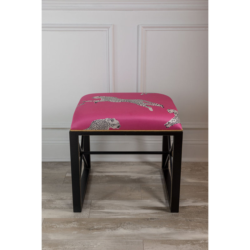 Medallion Upholstered Stool, Bubblegum Pink/Black Crackle, Bubblegum Pink
