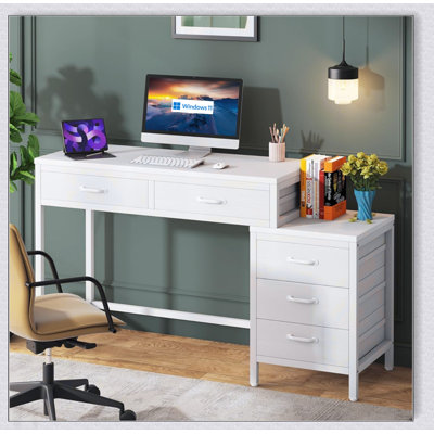 Bureau d'ordinateur 51 pouces réversible avec 5 tiroirs et classeur, idéal pour les petits espaces et les bureaux à domicile