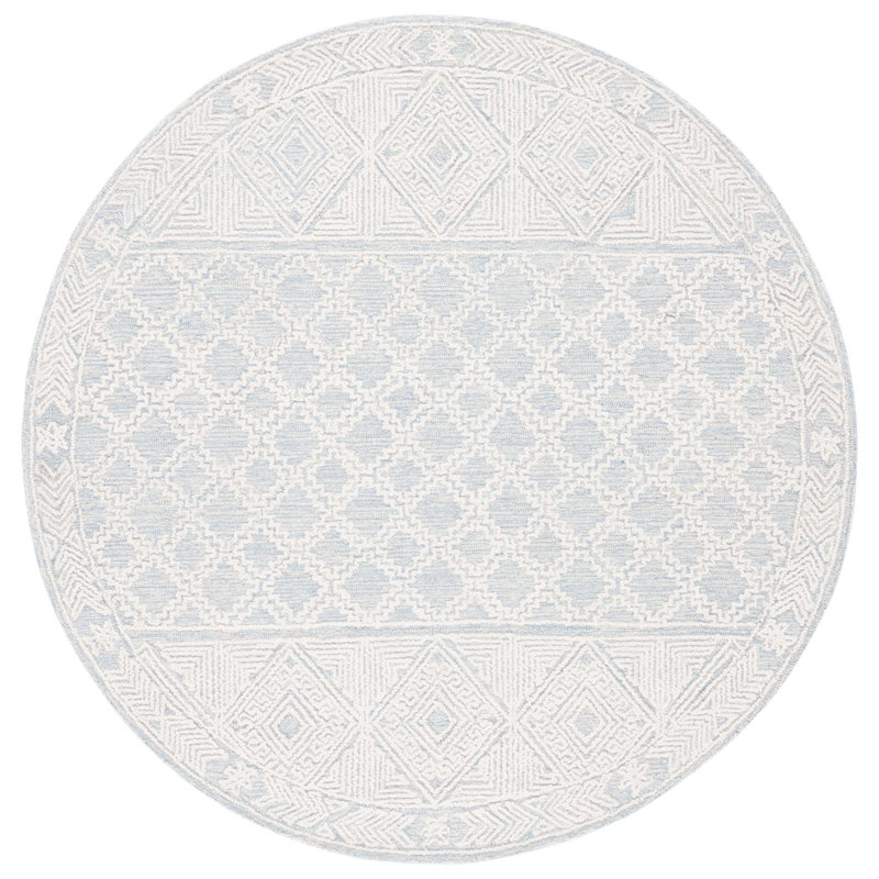 Abstract Hand Tufted Wool Geometric Rug, Round 6'