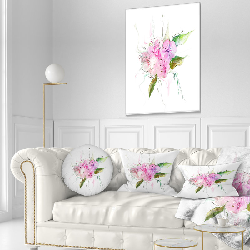 Coussin rose avec bouquet de pensées roses