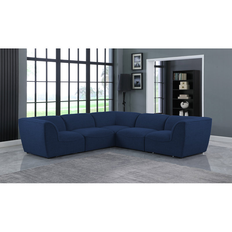 Canapé modulaire réversible de coin Callem, Tissu texturé en lin bleu marine