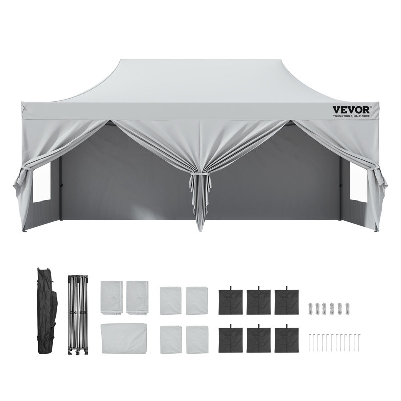 VEVOR 10x20 FT White Pop Up Canopy Tent with Removable Sidewalls