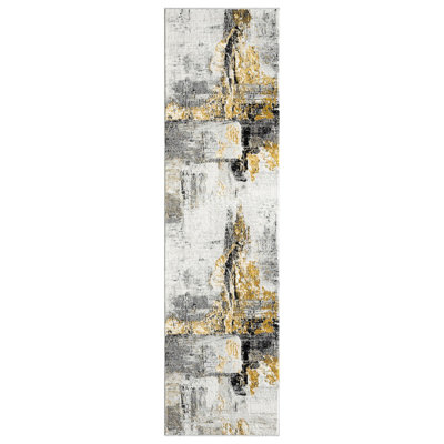 Nason Collection Abstract White/Gold Area Rug,
