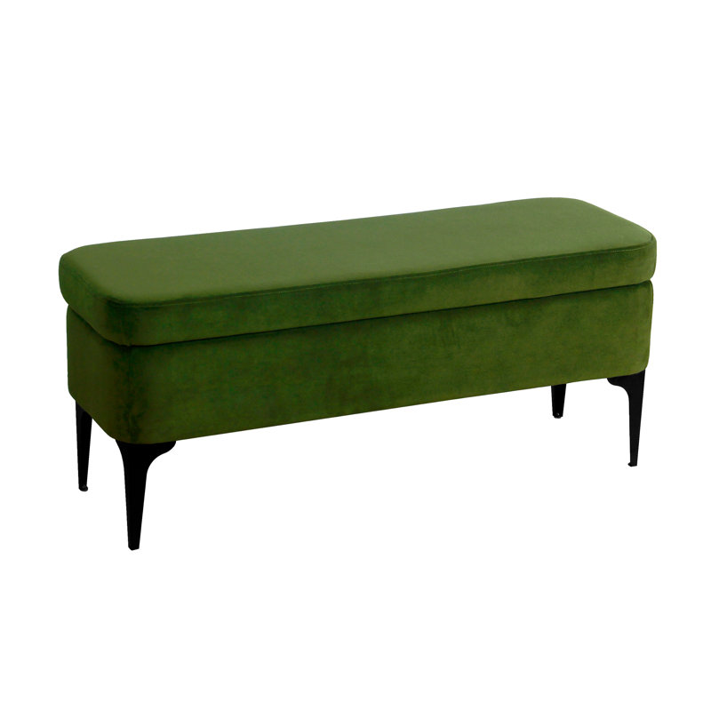 Ameelya Upholstered Storage Bench, Forest Green Velvet