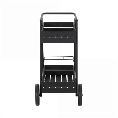 Bar Cart, Modern Industrial Iron with Wine Holders & Wheels | Black | Iron