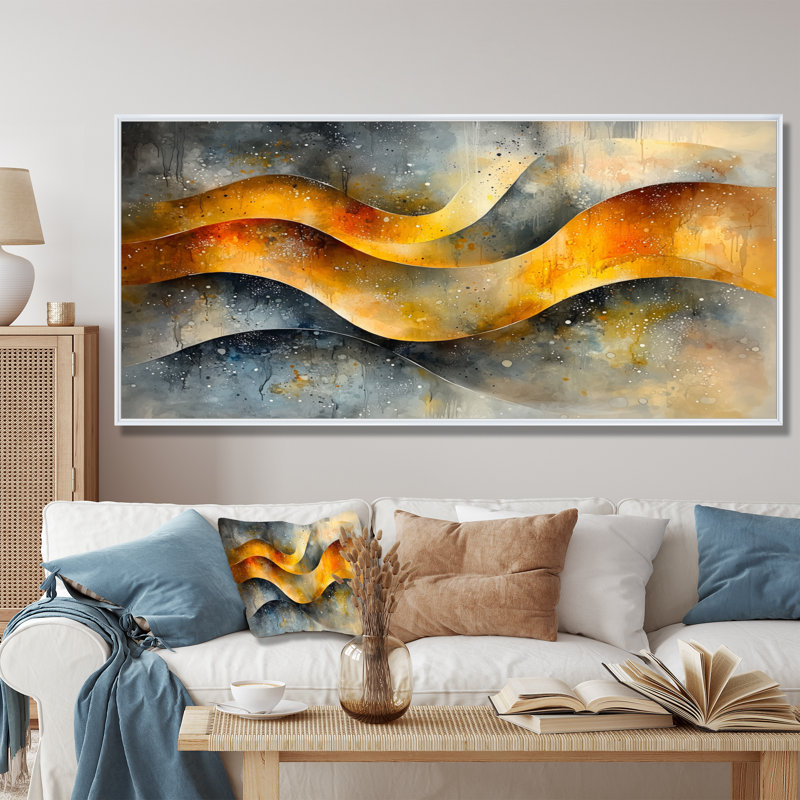 «Structured Waves Chaos In Motion II», art mural géométrique abstrait, H 28 po x l 60 po, Impression encadrée flottante