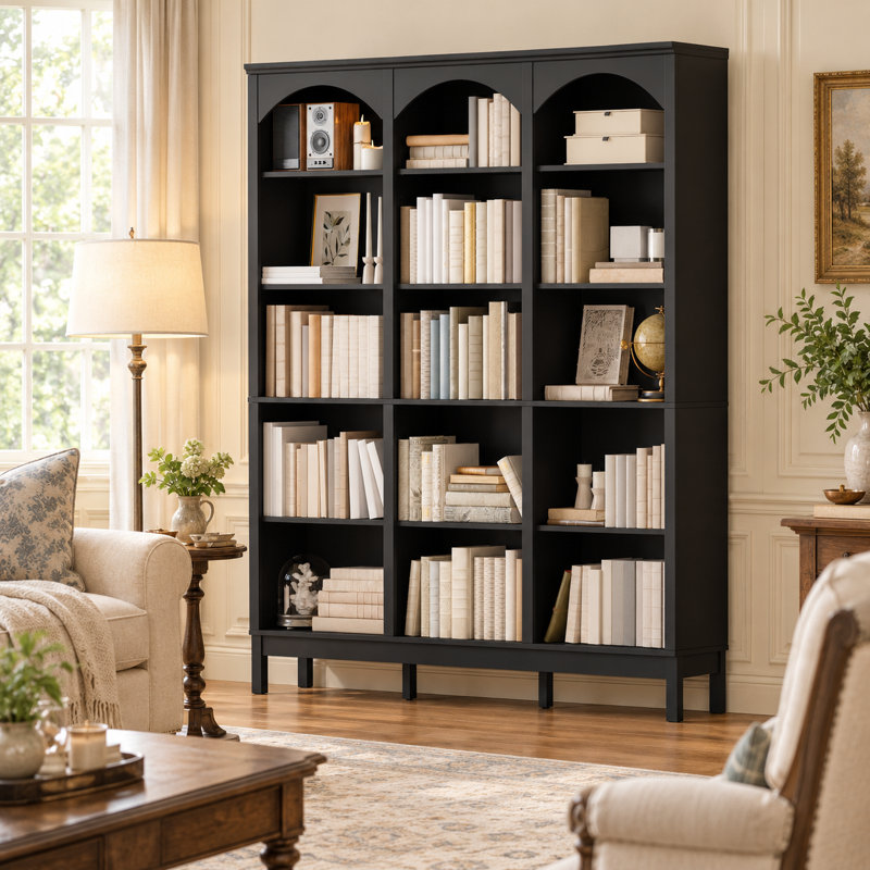 Bibliothèque à 5 niveaux avec tablettes ouvertes, L 59,06 po x P 11,02 po x H 71,26 po, Noir