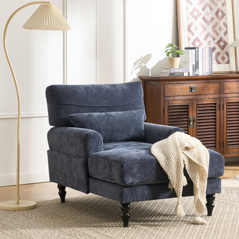 52"l Upholstered Chenille Lounge Chaise Chair, Blue
