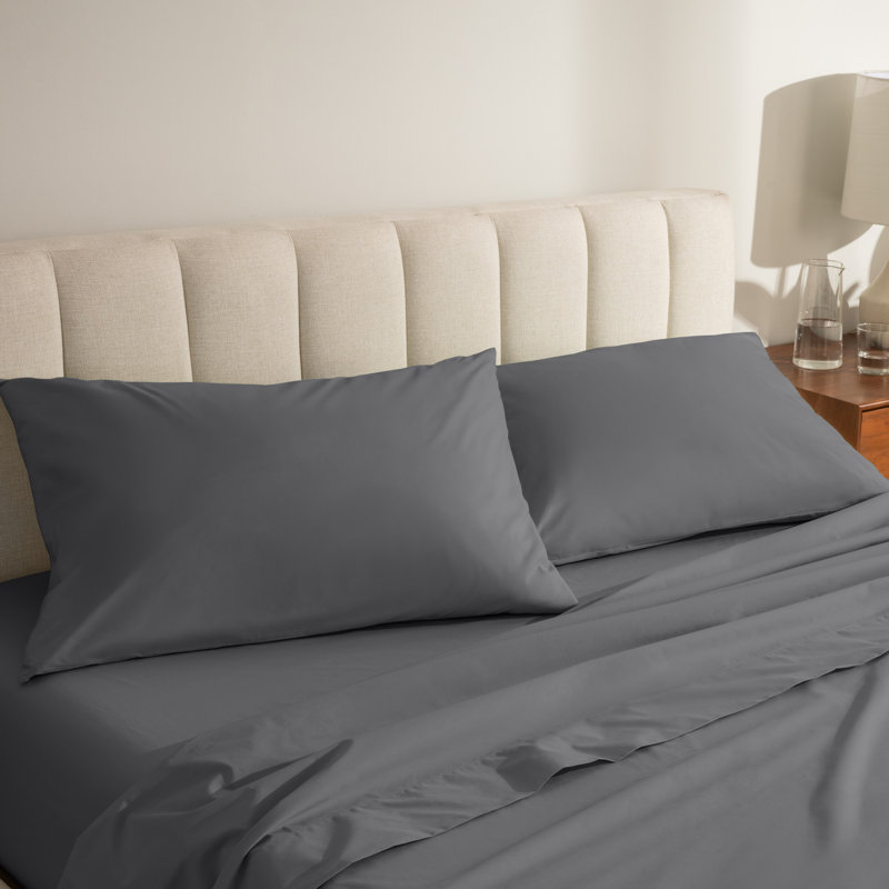 Taie d'oreiller 100% coton biologique percale, 2 taies d'oreiller standard, Gris
