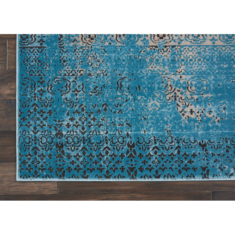 Tapis bleu / beige Saliba, Rectangle 6 pi 7 po x 9 pi 6 po
