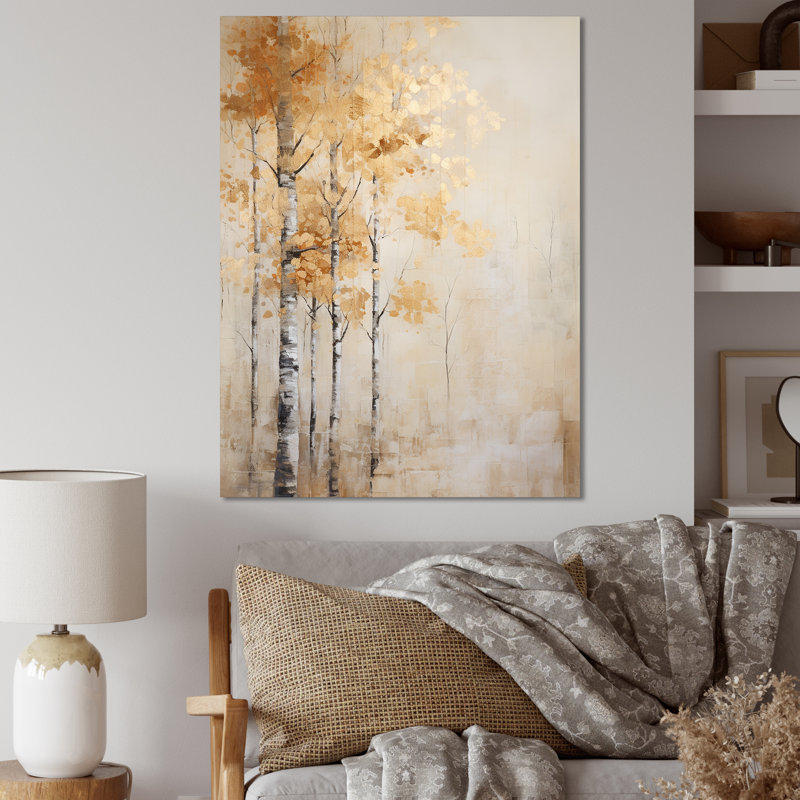 «Beige And Gold Minimalisme Forest I», reproduction sur toile, Toile tendue, H 32 po x l 16 po x P 1 po
