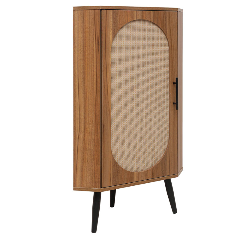 Corner Cabinet ,Rattan Door,Freestanding Corner Tables For Small Spaces, Corner Shelf Stand For Living Room, Kitchen, Bathroom, Bedroom
