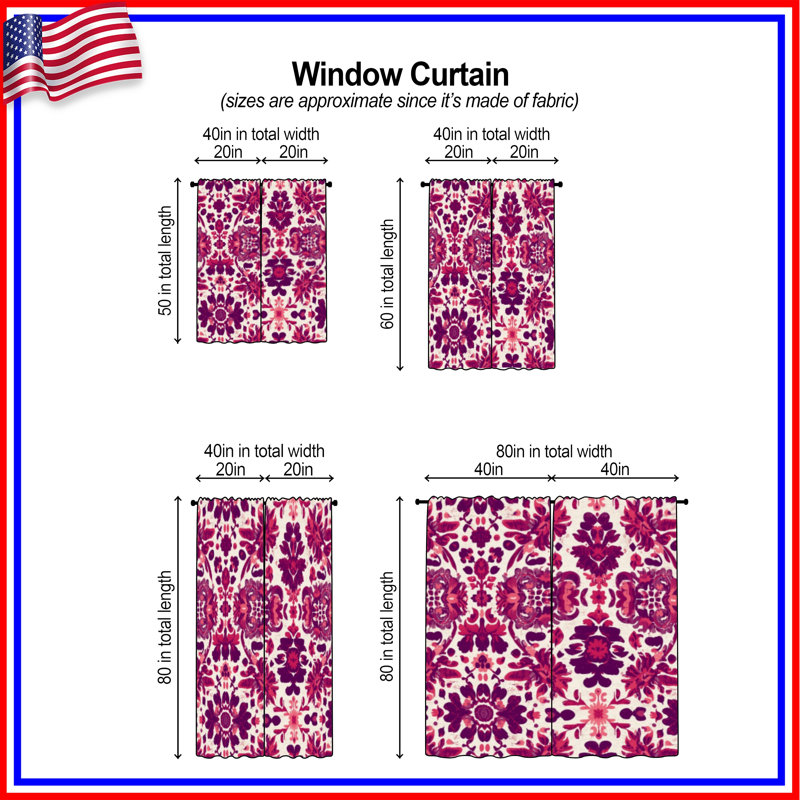 Rideaux de fenêtre rose et mauve à motif damassé et voilage - 2 panneaux, 40 po x 60 po - 2 panneaux