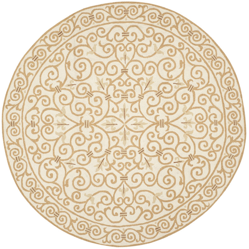Bissette Hand Hooked Wool Pile Oriental Rug, Round 5'6"