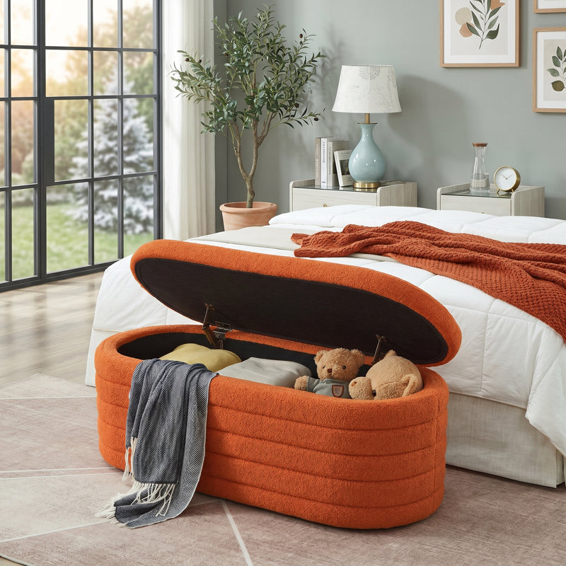 Banc de rangement luxueux avec repose-pieds ovale - Siège rembourré polyvalent avec rangement caché pour la chambre à coucher, le salon et le vestibule