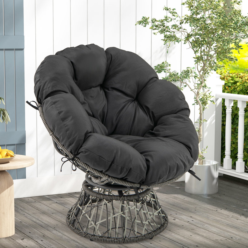 Chaise pivotante en osier PE à 360 ° avec coussin épais et amovible PE