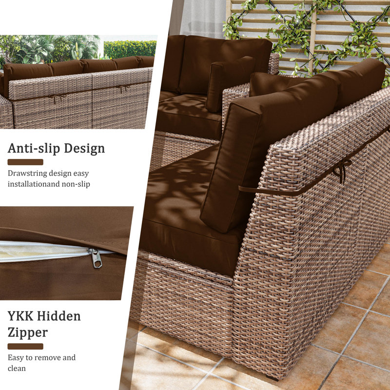 Ensemble de housses de coussin d'extérieur 8 pièces Cartert pour coussins d'extérieur et meubles de patio , Brun