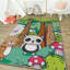 Tapis rectangulaire tissé à la machine en polyester brun / vert / crème-25973570