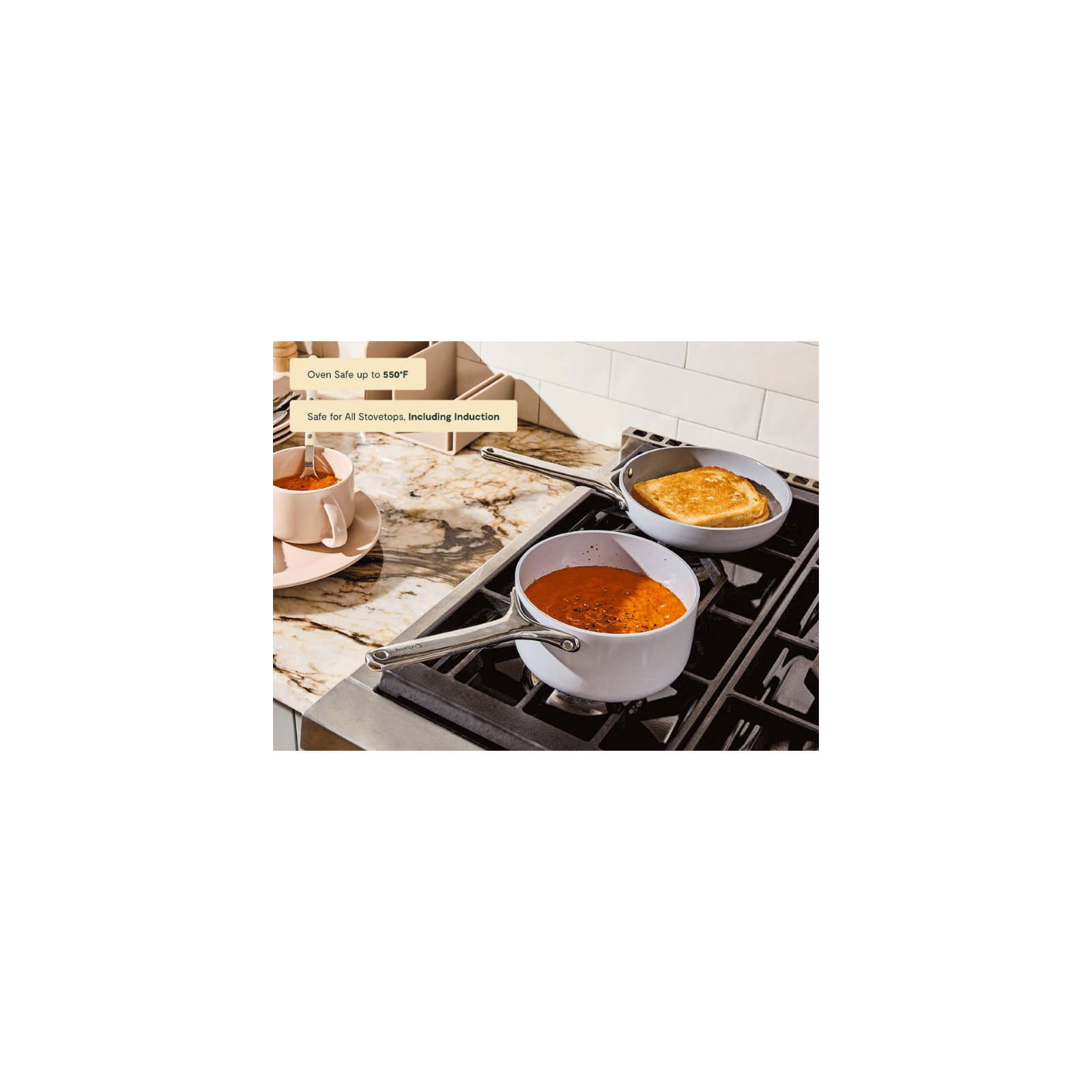 Caraway Nonstick Ceramic Minis Duo Cookware Set - Fry Pan & Saucepan, Gray