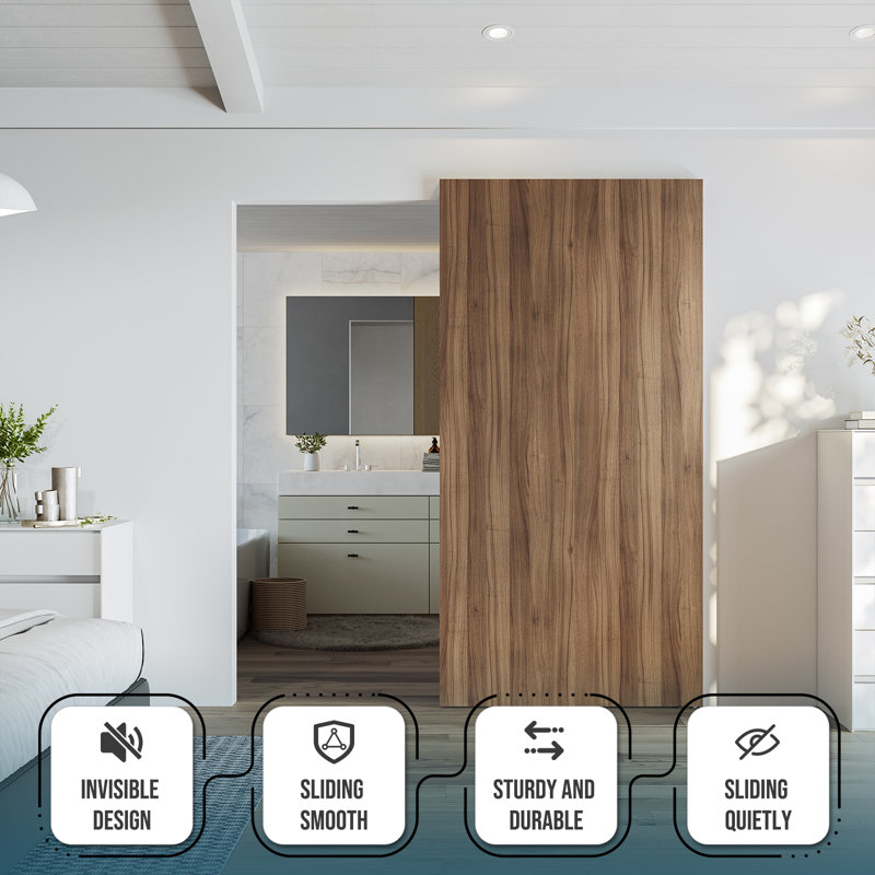Concealed Sliding Barn Door Hardware Apply For 32-48'' Door, Aluminum Wall Mount System (Door Not Included)
