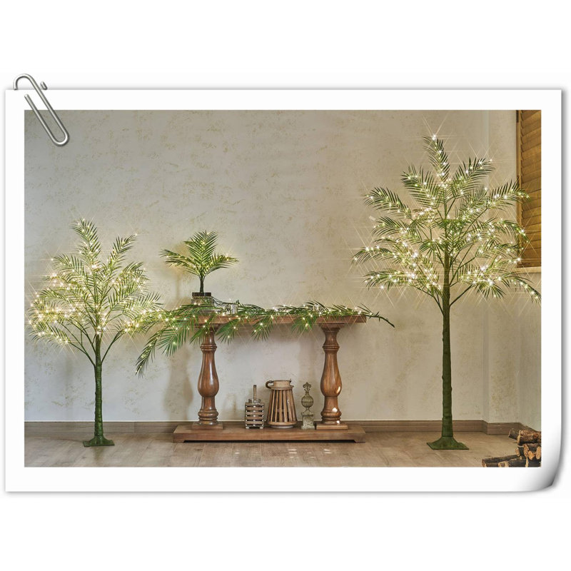 Palmier illuminé 4 pi 240 lumières DEL, arbre de verdure artificielle avec lumières pour la décoration intérieure de la maison