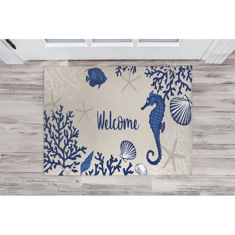 Coral & Seahorse Welcome Indoor Doormat, 24" W x 36" L, Ivory