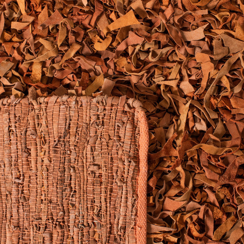 Hand-Knotted Orange Leather Shag Area Rug 4' x 6'