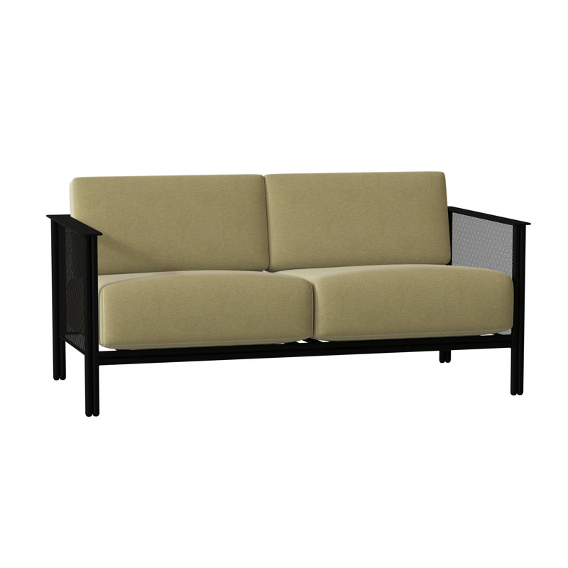 Jax 53.25'' Wide Iron Loveseat with Cushions, Textured Black, Sailcloth Salt Sunbrella® Textured
