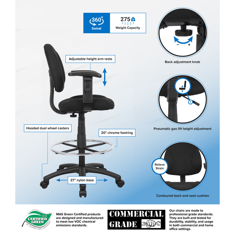 Drafting Chair, Black Tweed, No Arm