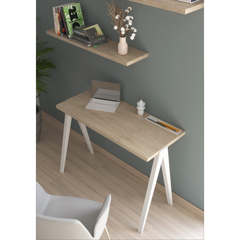 Gundrath Solid Wood Base Writing Desk, White, Light Oak