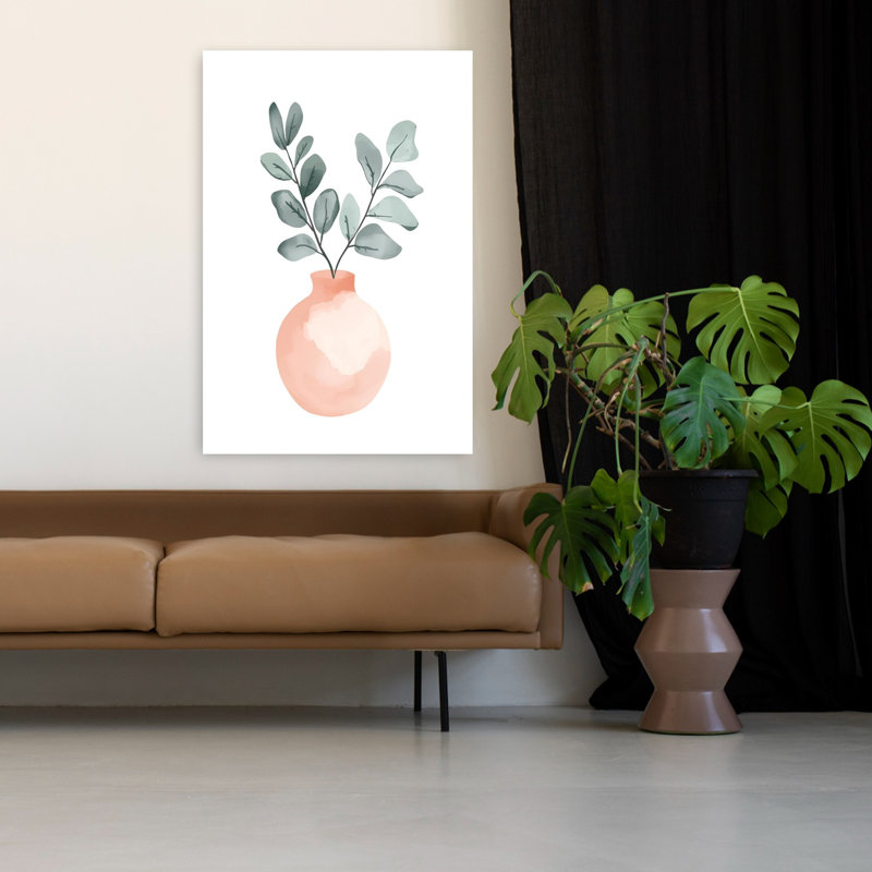 Vase Mit Zweig, art mural contemporain abstrait, H 48 po x l 32 po