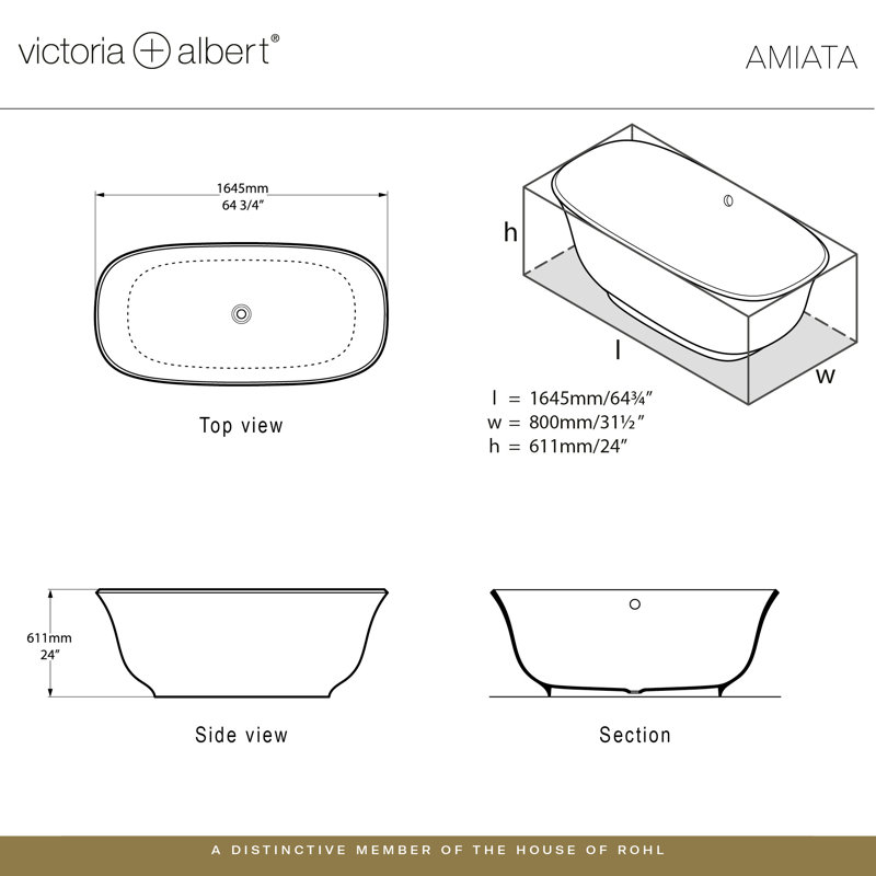 Amiata 65"x 32" Freestanding Soaking Bathtub, Matte White