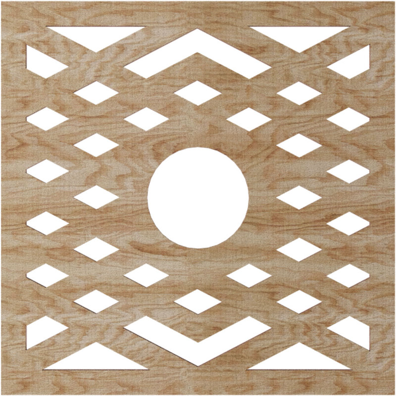 18"OD x 4 5/8"ID x 3/8"T Chevron Wood Fretwork Pierced Ceiling Medallion, Hickory, 18" H x 18" W x 0.25" D, Red Oak