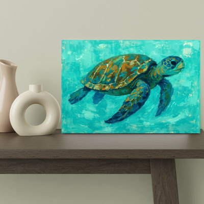 Tortue de mer nageant dans une eau tropicale, tortue biologique moderne, animal, plage, art mural