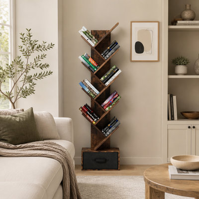 Bibliothèque à 9 niveaux avec tiroir, solution de rangement moderne et élégante pour les livres et la décoration, parfaite pour la maison et le bureau