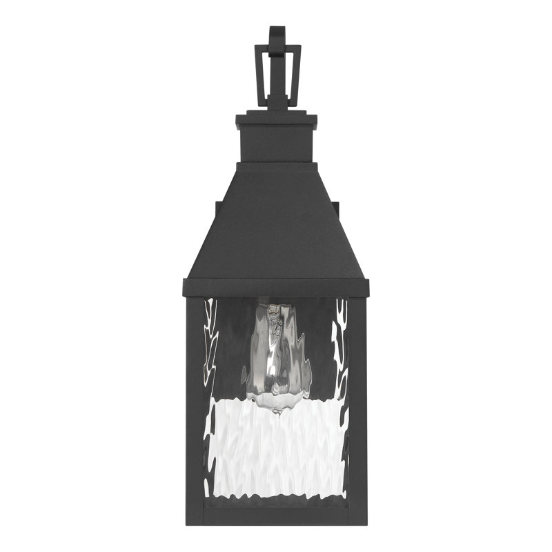 Sebeka 18-inch 1-light Textured Black Exterior Wall Sconce with Clear Water Glass, Black, 18" Height