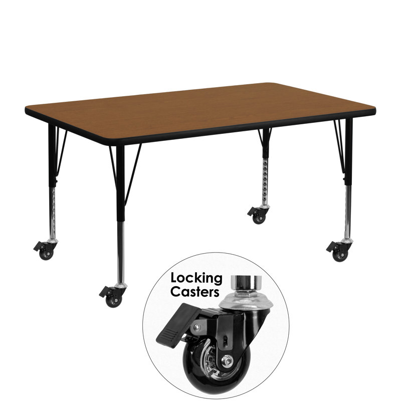 Adjustable Oak Laminate Rectangular Activity Table with Wheels