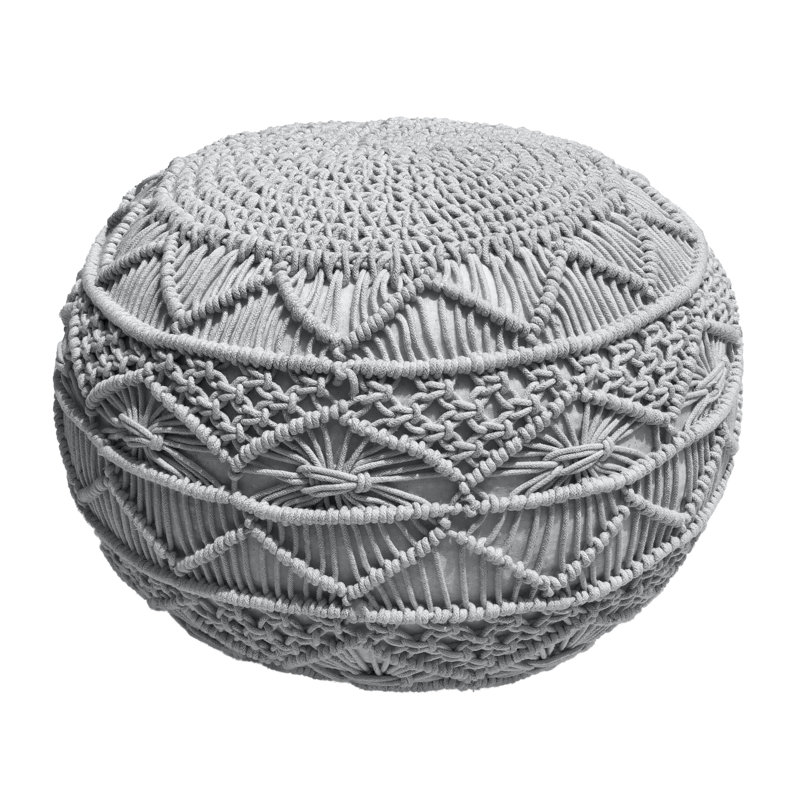 Upholstered Pouf, Silver/Gray